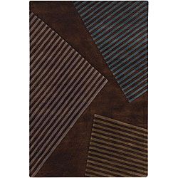 Hand tufted Geometric Brown Mandara New Zealand Wool Rug (79 X 106)