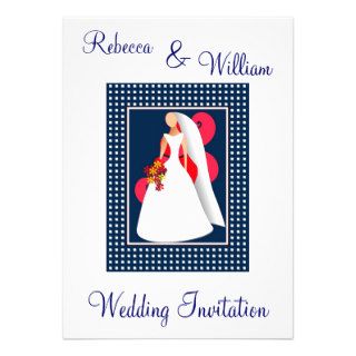 Navy White & Red Modern Wedding Dress Invite Personalized Announcement
