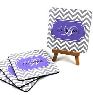 personalised coasters drink mat chevron by we love to create