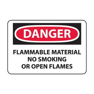 Osha Compliance Danger Sign   Danger (Flammable Material No Smoking Or Open Flames )   Self Stick Vinyl