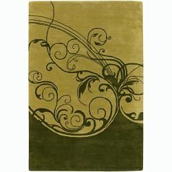 Hand tufted Mandara Abstract Green New Zealand Wool Rug (79 X 106)