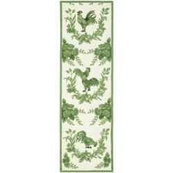 Hand hooked Hens Ivory/ Green Wool Rug (26 X 8)