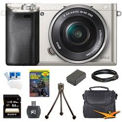 Sony Alpha a6000 24.3MP Silver Interchangeable Lens Camera w/ 16 50mm Zoom 64GB