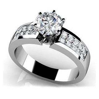 14k White Gold, Channel Set 6 Prong Center Stone Engagement Ring, 0.88 ct. (Color HI, Clarity SI2) Jewelry