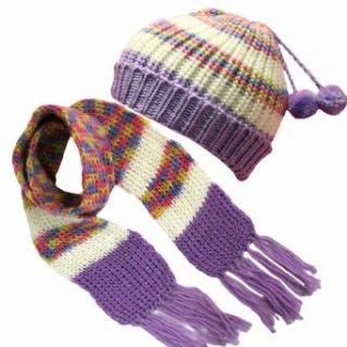 Luxury Divas Lavender Multi Colored Chunky Knit Hat & Scarf Matching Set Cold Weather Scarves