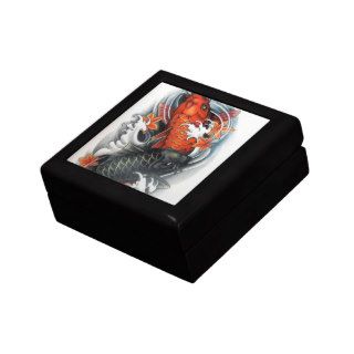 Japanese Red  Black Koi Fish tattoo art Jewelry Box