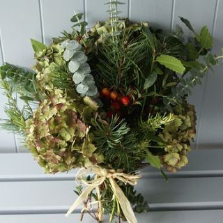 festive scented foliage & herb bouquet by the artisan dried flower company