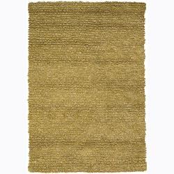 Handwoven Yellow Mandara New Zealand Wool Shag Rug (9 X 13)