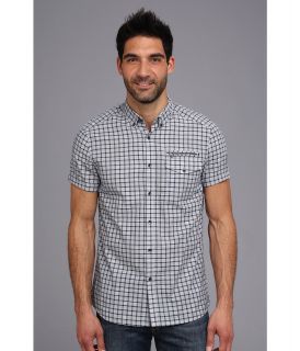 Kenneth Cole Sportswear Short Sleeve YD Check Zip Pocket Shirt Mens Short Sleeve Button Up (Gray)
