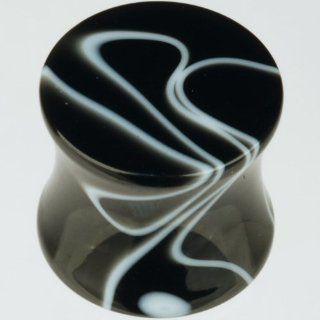 One Plug  Acrylic Double Flared Marble Plug 6g 5/16" Black (SOLD INDIVIDUALLY. ORDER TWO FOR A PAIR.) Inc. Halftone Bodyworks Jewelry