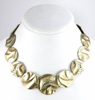 Jones New York Necklace, Antique Gold Tone Textured Discs with Rhinestone Accents Necklace Jones New York Jewelry