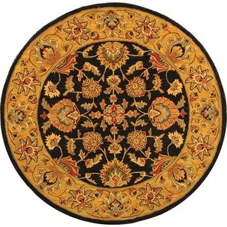 Handmade Heritage Kerman Charcoal/ Gold Wool Rug (36 Round)