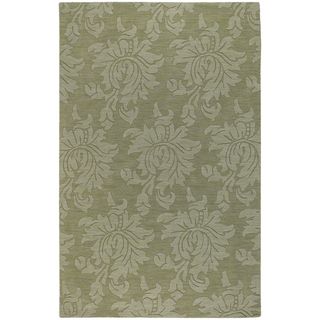 Hand crafted Solid Green Damask Haskell Wool Rug (2 X 3)