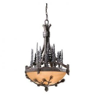 Vaxcel Lighting Yellowstone   Three Light Bowl Pendant PD65221CP, Coal Patina Finish with Willowy Amber Glass   Chandeliers  