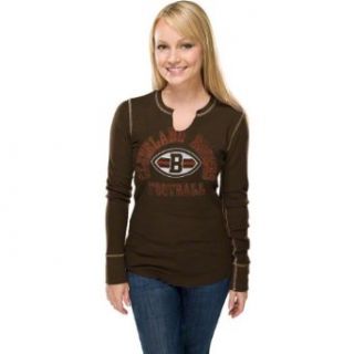 NFL Women's Cleveland Browns Gameday Gal III Long Sleeve Split Crew Neck Thermal Tee (Classic Brown/White, Large)  Sports Fan T Shirts  Clothing