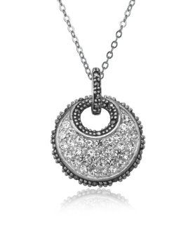Sterling Silver Marcasite and Simulated Diamond Circle Pendant, 18" Jewelry
