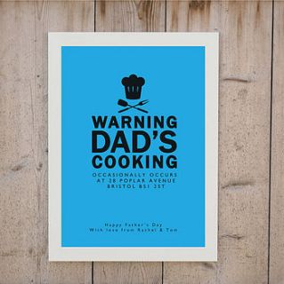 'warning dad's cooking' print by loveday designs