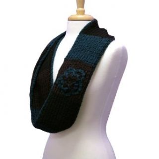 Luxury Divas Brown Blue & Black Color Block Crochet Knit Infinity Scarf Cold Weather Scarves