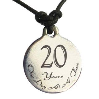 20 Year Sobriety Anniversary Medallion Leather Necklace for Sober Birthday, AA Alcoholics Anonymous, NA Narcotics Anonymous Jewelry