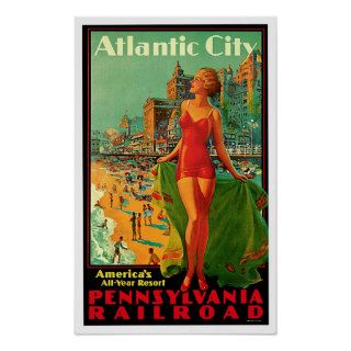 Atlantic City New Jersey Girl Vintage Travel Poster