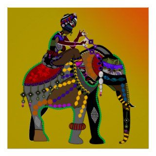 african tribal art woman riding an elephant poster