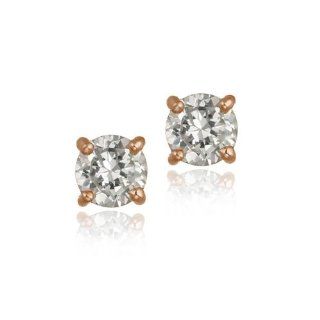 Rose Gold Tone Over Sterling Silver CZ 6mm Round Stud Earrings Jewelry