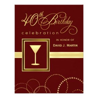 40th Birthday Party Invitations   Burgundy & Gold