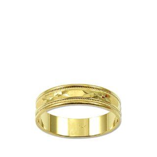 14k Yellow Gold, Fancy Diacut and Milgrain Design Band Ring 5mm Wide Jewelry