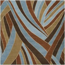 Hand tufted Contemporary Blue Striped Mayflower Sky Wool Rug (99 Square)