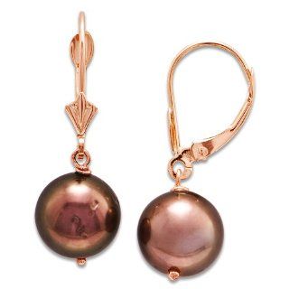 Chocolate Tahitian Pearl Earrings in 14K Rose Gold (9 10mm) Dangle Earrings Jewelry