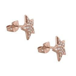 Sterling Silver and 14k Rose Gold Clear Cubic Zirconia Big Star Stud Earrings Moise Cubic Zirconia Earrings