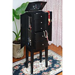 Contemporary Style Black Jewelry Armoire Chest Cabinet