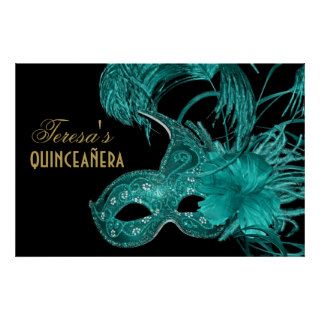 Masquerade quinceañera birthday turquoise mask print