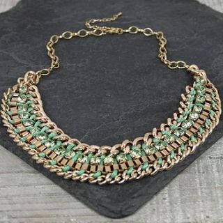 gold metal and crystal weave bib necklace by my posh shop