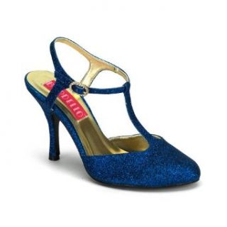 3 1/2 Inch Heel Blue Glitter Sandal Pump Shoes Sexy High Heel T Strap Shoes Size 7 Clothing