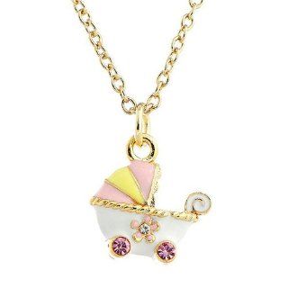 Glitterland Glistering Baby Stroller Pendant with Pink and Silver CZ and Necklace (3007) Glamorousky Jewelry Jewelry