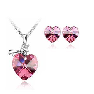 Rose Pink Crystal Heart Earrings & Pendant Set Used Swarovski Crystals Kitchen & Dining
