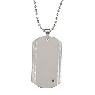 Stainless Steel Black Diamond Accent Dog Tag Necklace Diamond Necklaces
