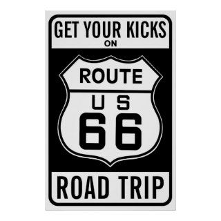 Vintage Travel Poster, Road Sign, Route 66
