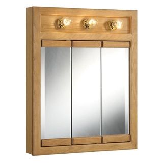 Design House Richland Nutmeg Oak lighted 3 door Tri view Mirror Wall Cabinet
