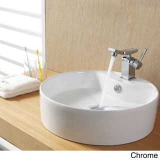 Kraus Bathroom Combo Set White Round Ceramic Sink/unicus Bas inch Faucet