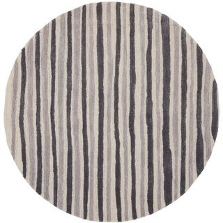 Martha Stewart Hand Drawn Stripe Wampum Purple Wool/ Viscose Rug (6 Round)