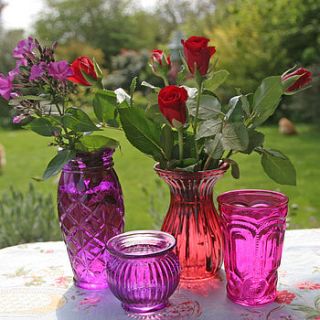 jewel coloured pressed glass votives by berry red