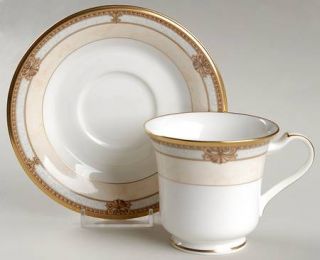 Noritake Chavot Gold Footed Cup & Saucer Set, Fine China Dinnerware   Bone China
