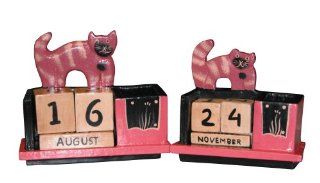 Cohasset Antique Standing Cat 2 Piece Perpetual Calendar Set   Office Desk Pad Calendars