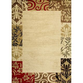 Patchwork Damask Border Beige Rug (93 X 126)