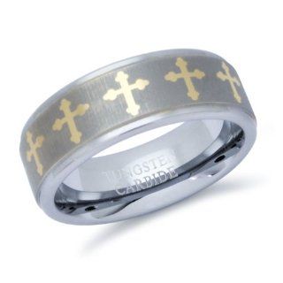 Laser Engrave Celtic Cross Two Tone Tungsten Carbide Ring Band Wedding Bands Jewelry