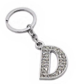Stylish Metal Keychain / Key Ring with Rhinestones Inlaid Letter D Charm   Silver Finish Jewelry
