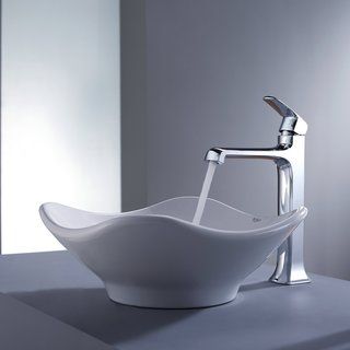Kraus Bathroom Combo Set White Round Ceramic Sink And Decorum Faucet