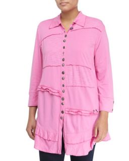 Button Front Mixed Knit Tunic, Craft Pink, Womens